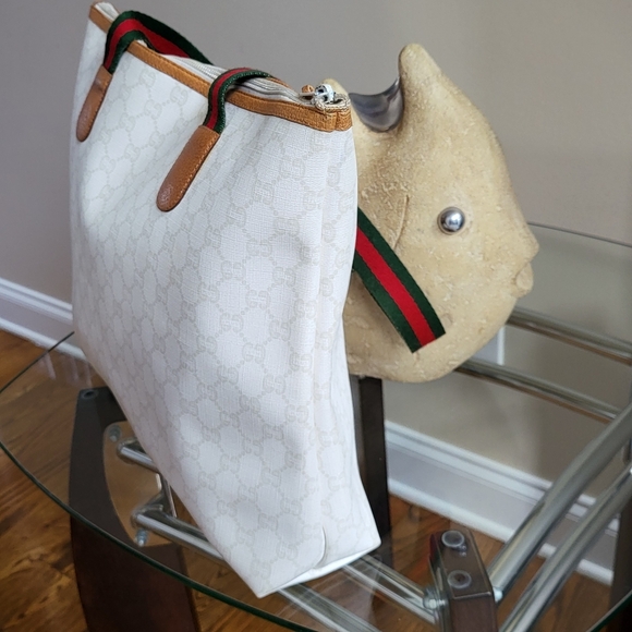 GUCCI GG Plus Monogram White Tote Bag Vintage PVC,, Authentic.!!! - Picture 4 of 16